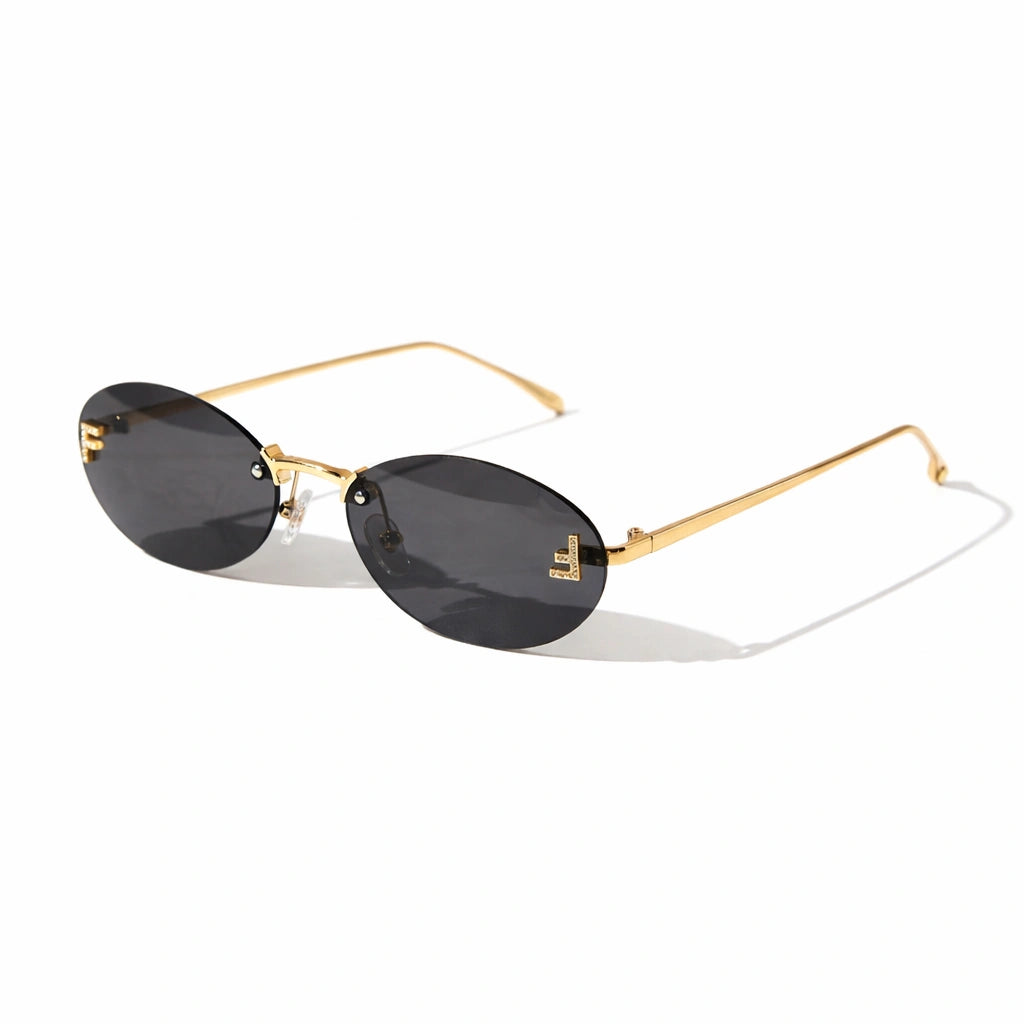 Trendy Rimless Oval Sunglasses for Women-ELS3018-BLK