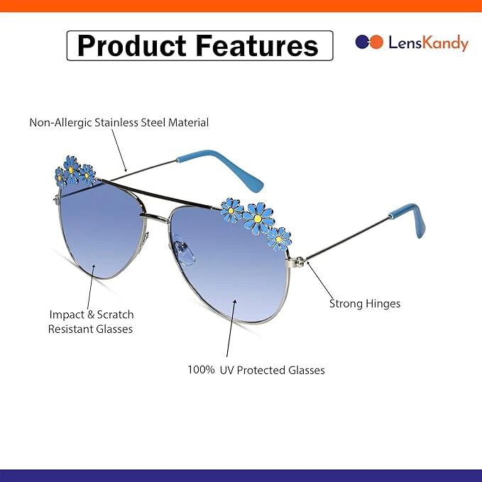Aviator Pink Floral Sunglasses For Girls