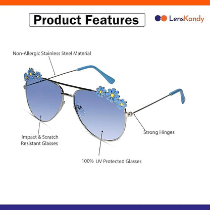 Aviator Pink Floral Sunglasses For Girls