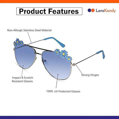 Aviator Floral Blue Sunglasses For Girls