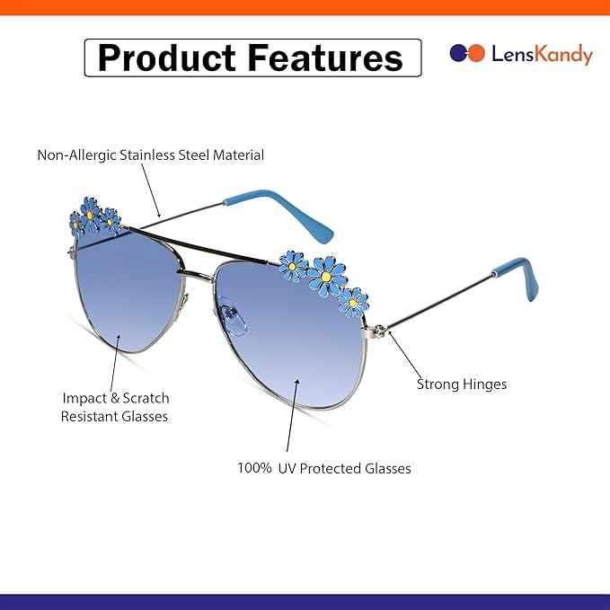 Aviator Floral Red Sunglasses For Girls