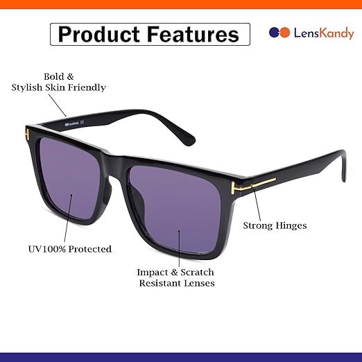 Classic Square UV Protected Sunglasses For Men LKSA12-BLK