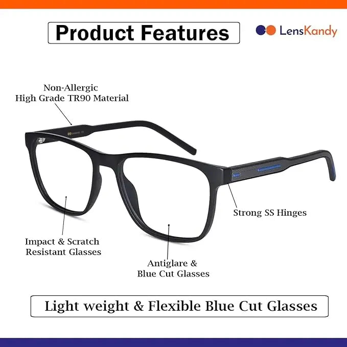 Matt Blue Rectangle Eyeglasses