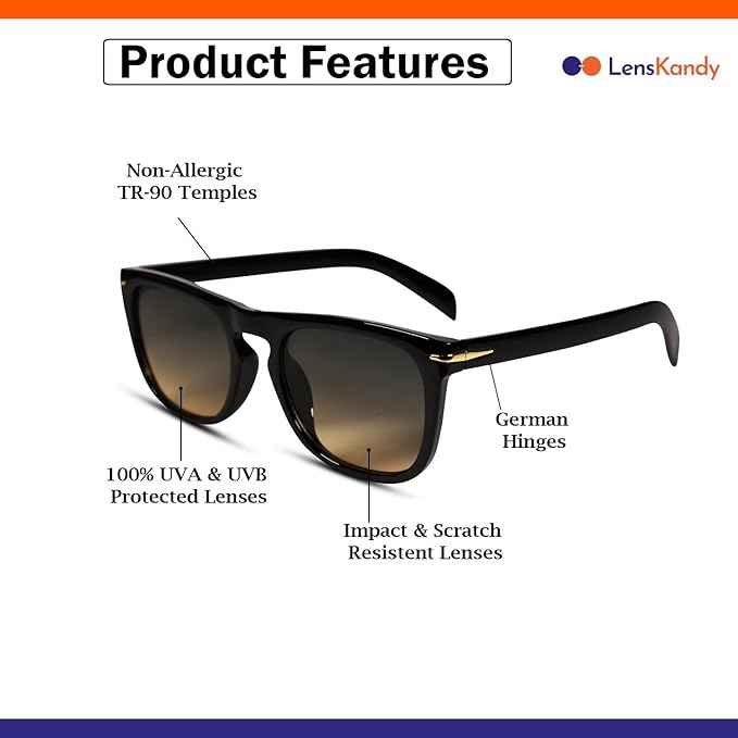 Black Wayfarer Sunglasses For Men & Women LKS9992-BLK