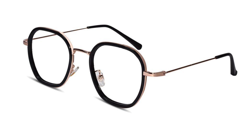 Black Rose Gold Full Rim Hexagonal Eyeglasses