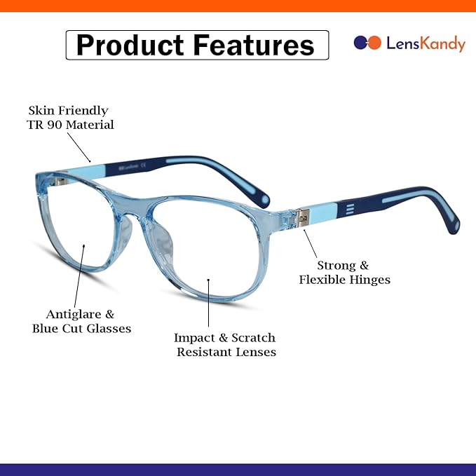 Matt Blue Rectangular 180 Spring Eyeglasses For 6-10 Yrs