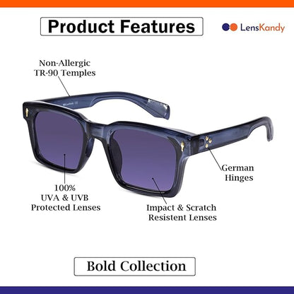 Crystal Blue Rectangular Sunglasses For Men