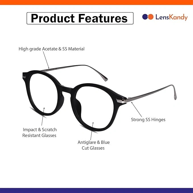 Black Round Computer Glasses For Men & Women LKE2601-BLK
