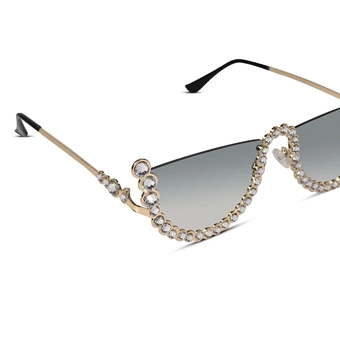ELINE Vintage Round Rhinestone Sunglasses for Women ELS3034- GOLD