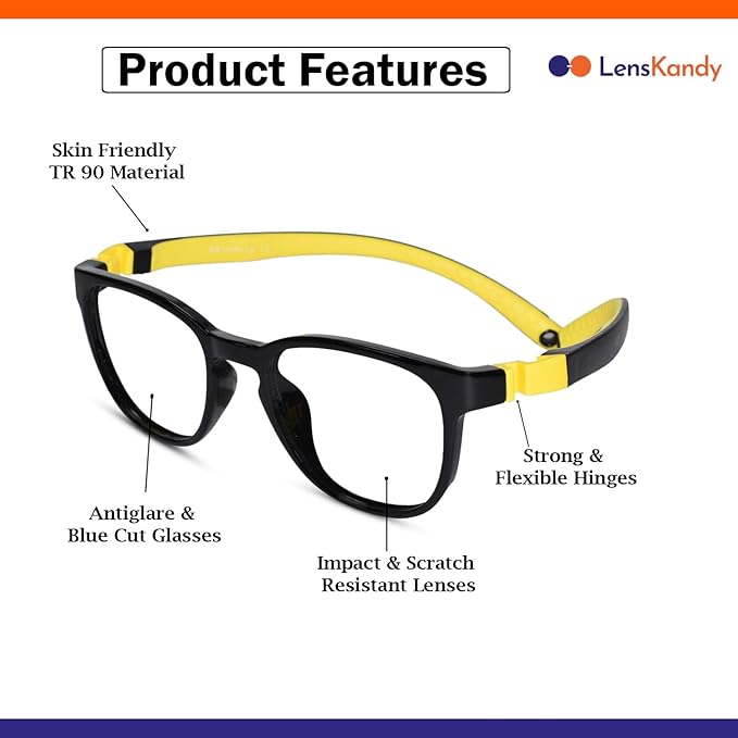 Kids Flexible Black Computer Glasses For Kids LKETKR48-BLK-YLW