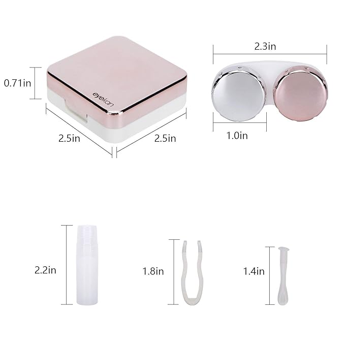 Eyekan Travel Contact Lens plastic Case Box with Mirror (Rose Gold) Pink