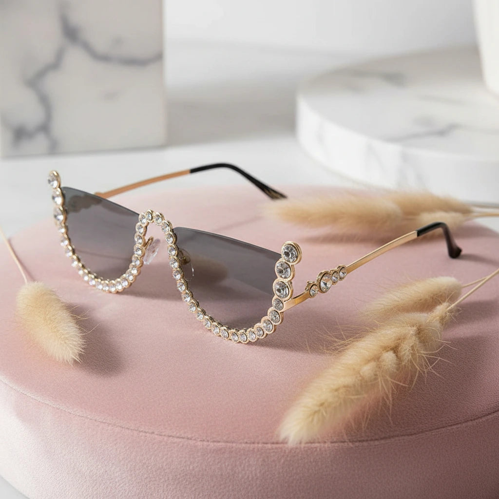 ELINE Vintage Round Rhinestone Sunglasses for Women ELS3034- GOLD