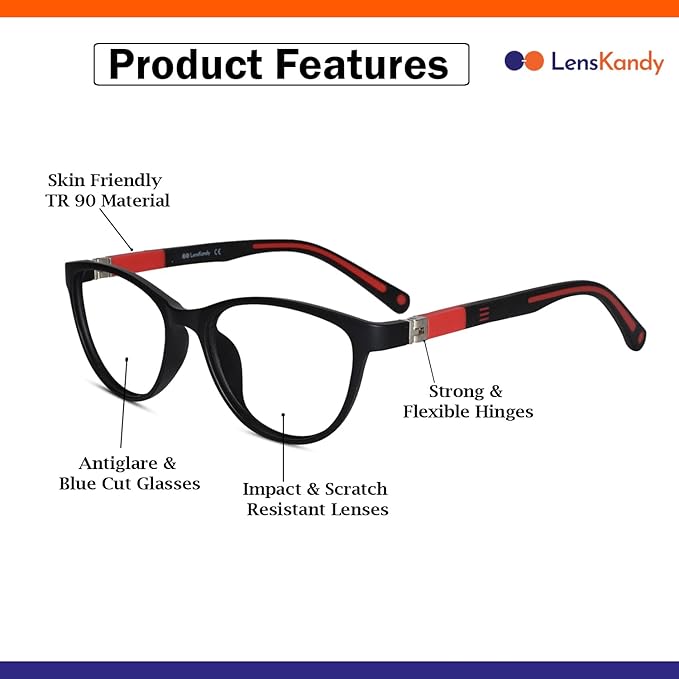 Black Red Cat eye Eyeglasses For Girls LKEK5032-RED