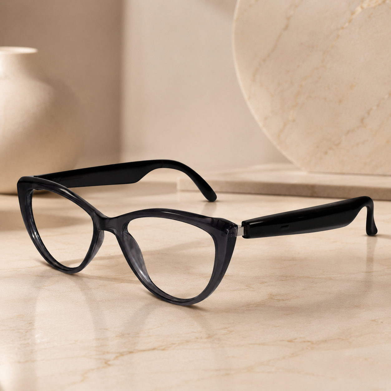 Bluetooth Smart Black Cat-Eye Eyeglasses For Women LKE333-BLK