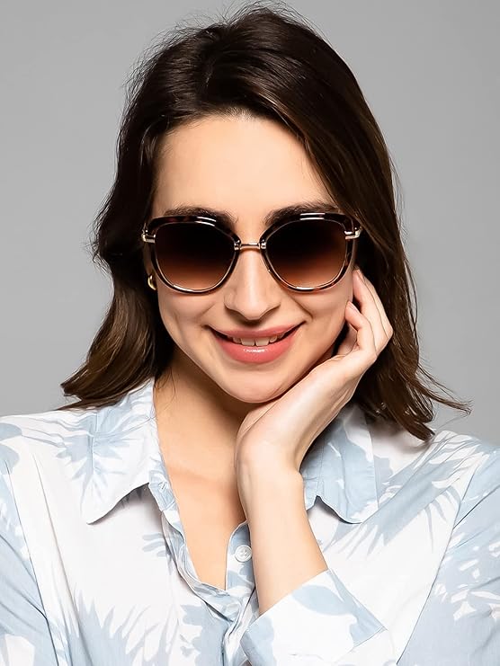 Designer Animal Print Brown Golden Cat eye Sunglasses For women