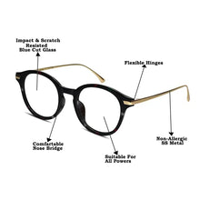Black Round Gold Eyeglasses & Computer Glasses For Men & Women