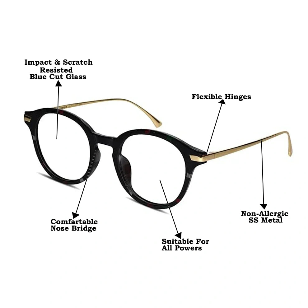 Black Round Gold Eyeglasses & Computer Glasses For Men & Women LKE2601-GOLD