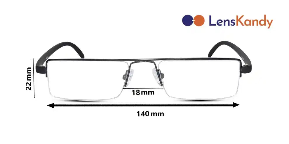 Measurement guide for blue film anti-radiation half-rim glasses: 140mm width, 22mm lens, 18mm bridge. Reading spectacles at best price