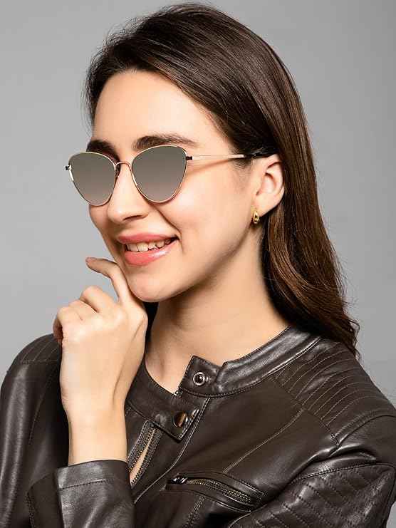 Sleek Golden Metal Pink Tint  Cat eye Sunglasses