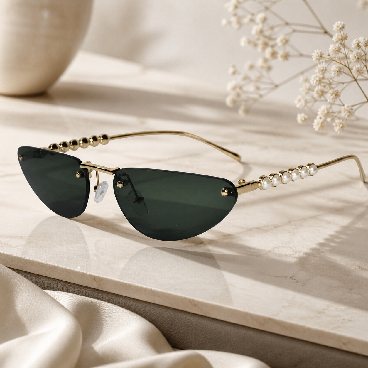 Rimless Cat Eye Sunglasses for Women ELS2026S12-GRN GLD