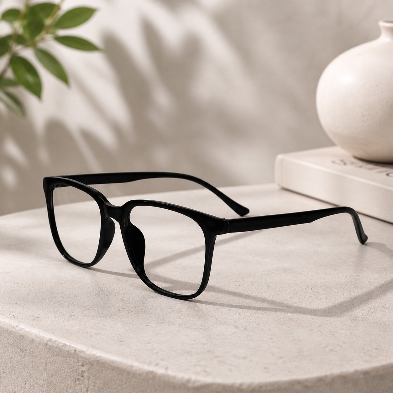 Black Rectangular Full Rim Eyeglasses For Men LKE20318-BLK