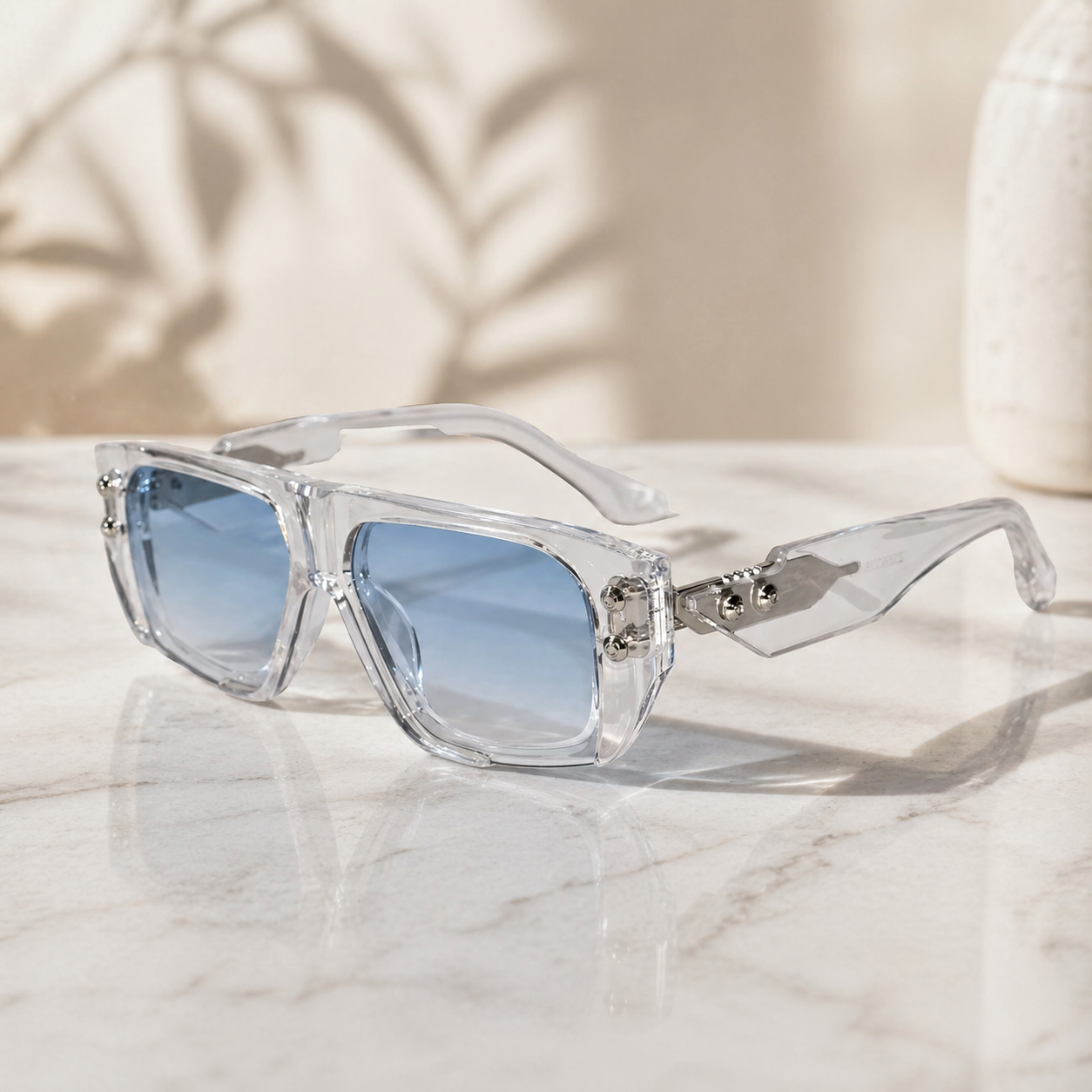 Transparent Bold Sunglasses with Gold Stud Accents ELS2026S06-TRANS BLU