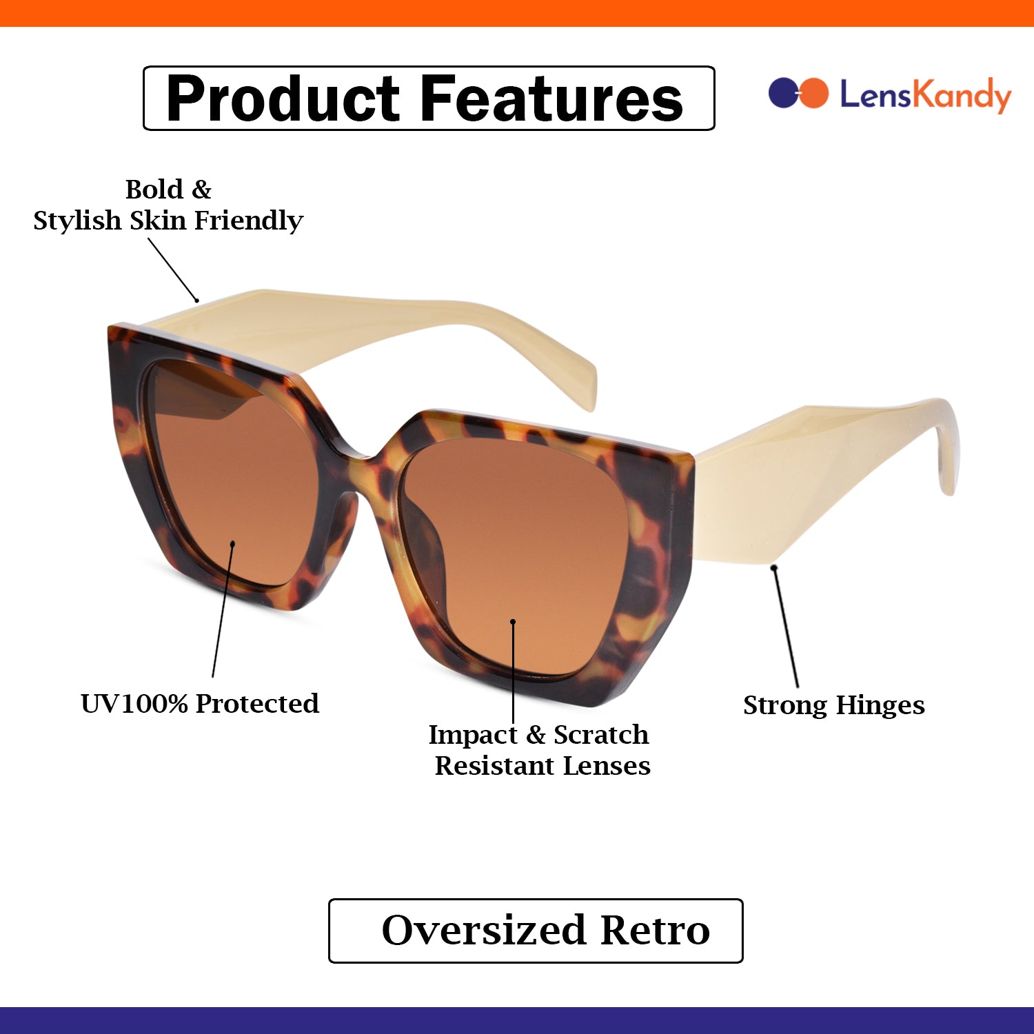 Oversize cat eye Sunglasses For Women LKS3967-BRN