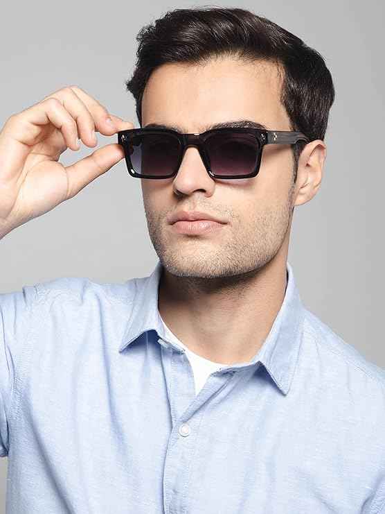 Crystal Blue Rectangular Sunglasses For Men