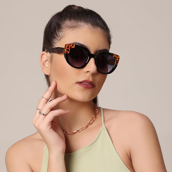 Animal Print Cat Eye Sunglasses For Women LKS22014-BLK