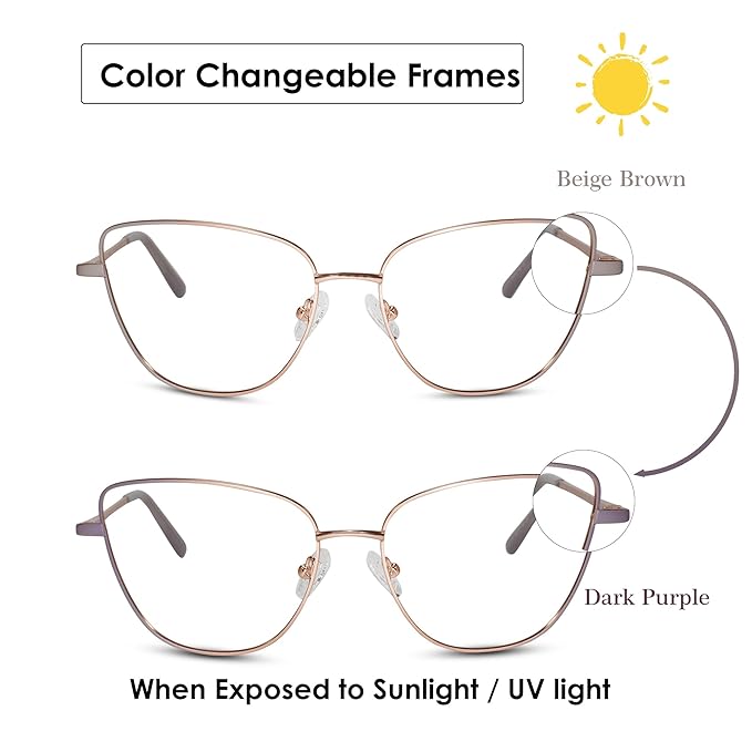 Gold Purple Cat eye Colored Changing Eyeglasses For Women
