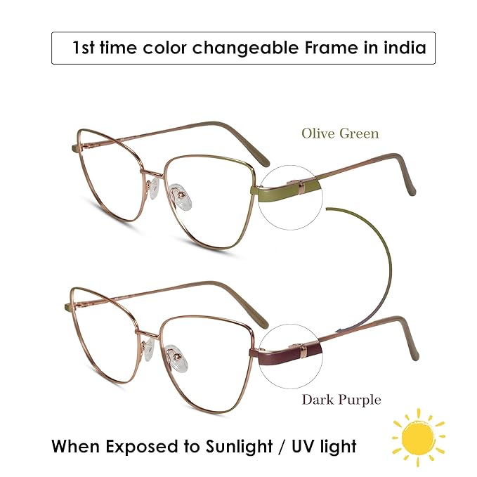 Green Cat eye Colored Changing Eyeglasses For Women