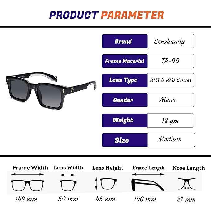 Black Rectangular Sunglasses For Men LKS65019-BLK