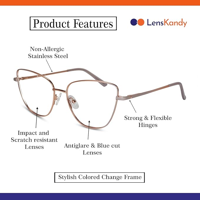 Gold Purple Cat eye Colored Changing Eyeglasses For Women