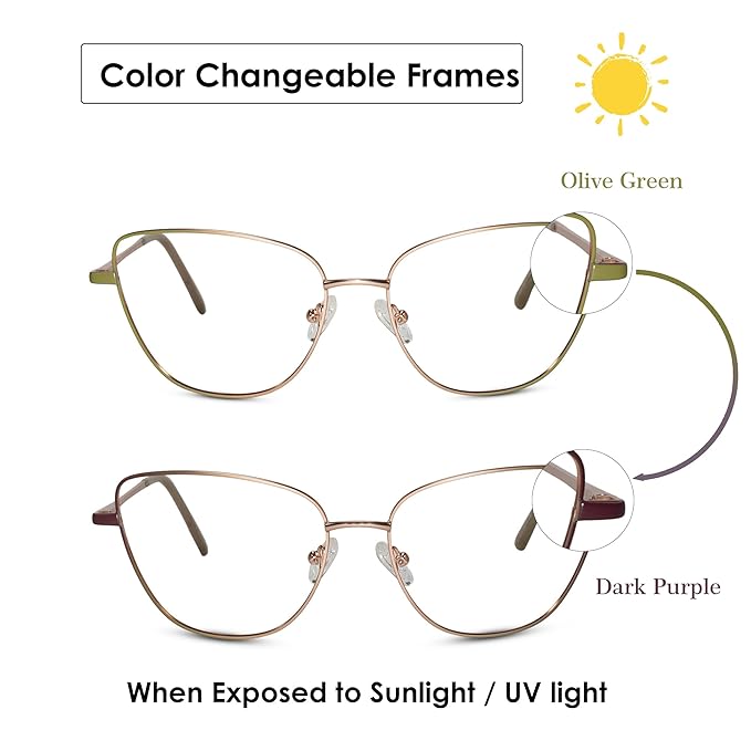 Green Cat eye Colored Changing Eyeglasses For Women
