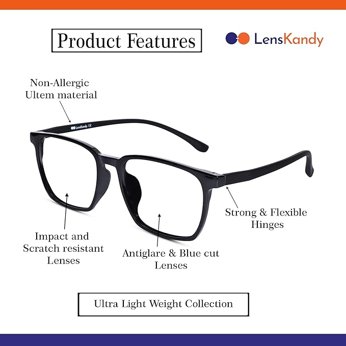 Rectangular Full rim Computer glasses for Eye Protection | Zero Power Antiglare & Blue cut protection from Computers | UV Protection | Men & Women | 7120