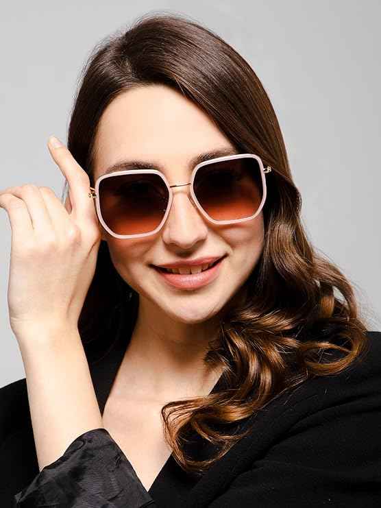 Stylish Pink Hexagonal Square Sunglasses