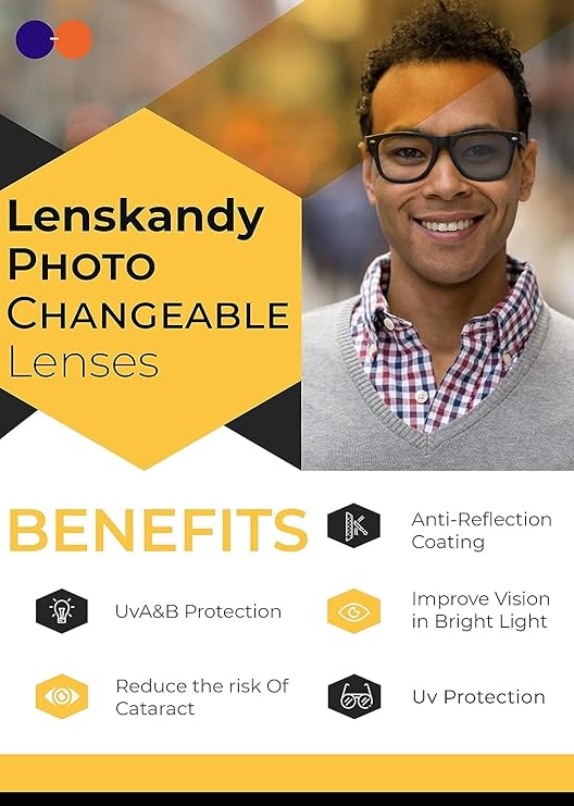 Blue Cut  Photochromic Lens with Anti Glare and  Rectangular Men LKEMC205-BLK