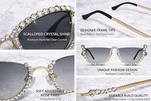 ELINE Vintage Round Rhinestone Sunglasses for Women