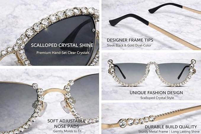 ELINE Vintage Round Rhinestone Sunglasses for Women ELS3034- GOLD