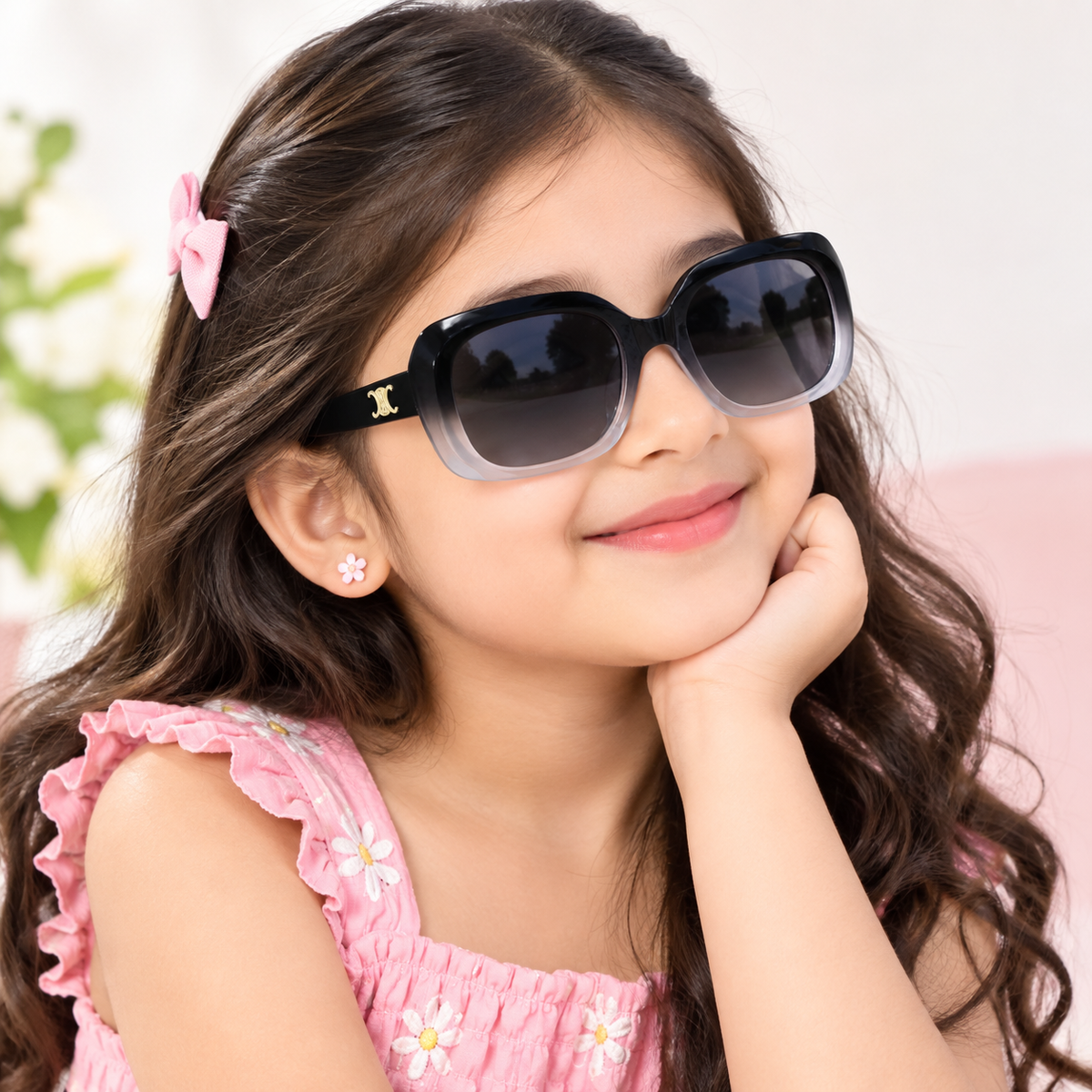Lenskandy Girls Black Square Sunglasses for UV Protection LKE1997-BLK
