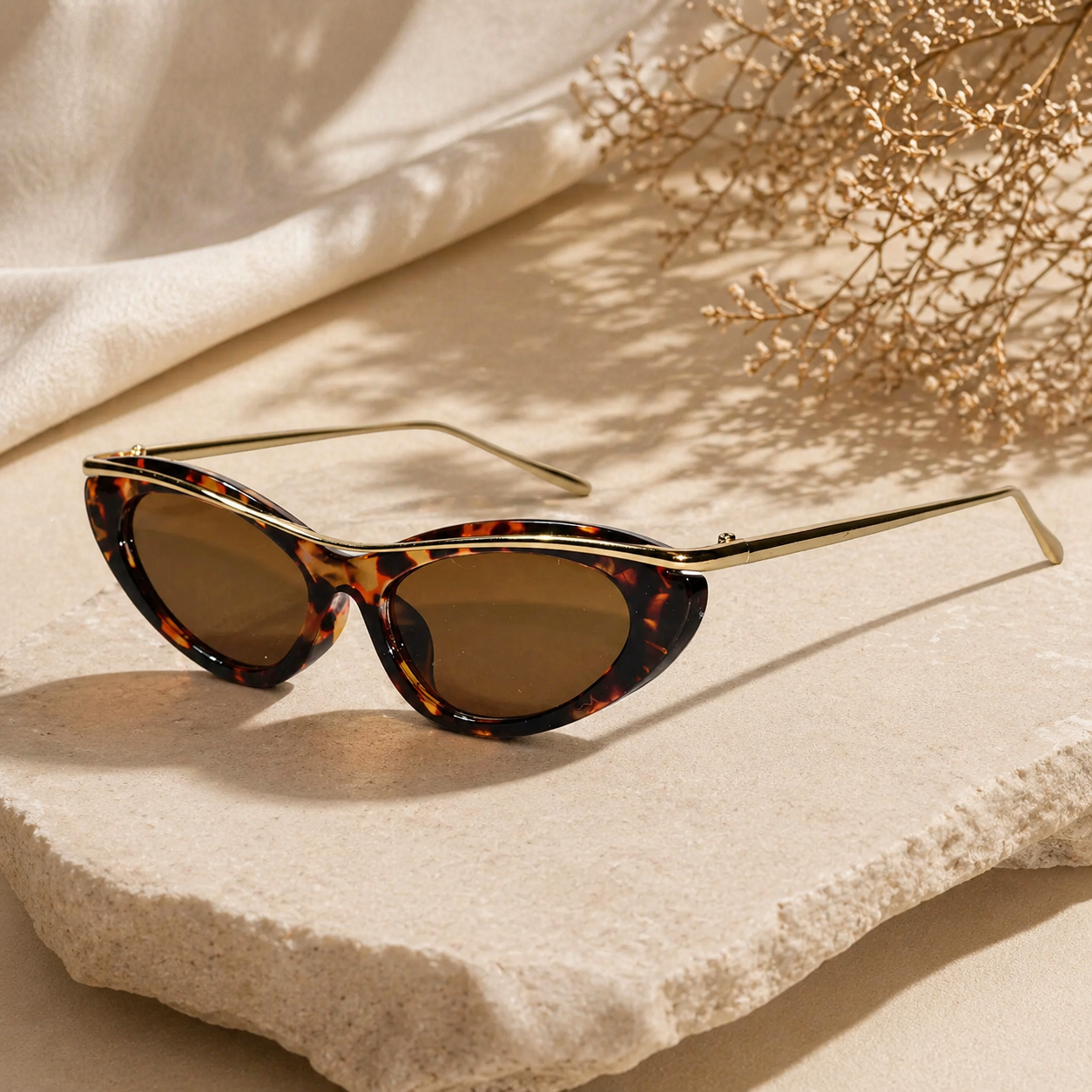 Trendy Cat Eye Sunglasses for Women ELS2026S019-DA BRN