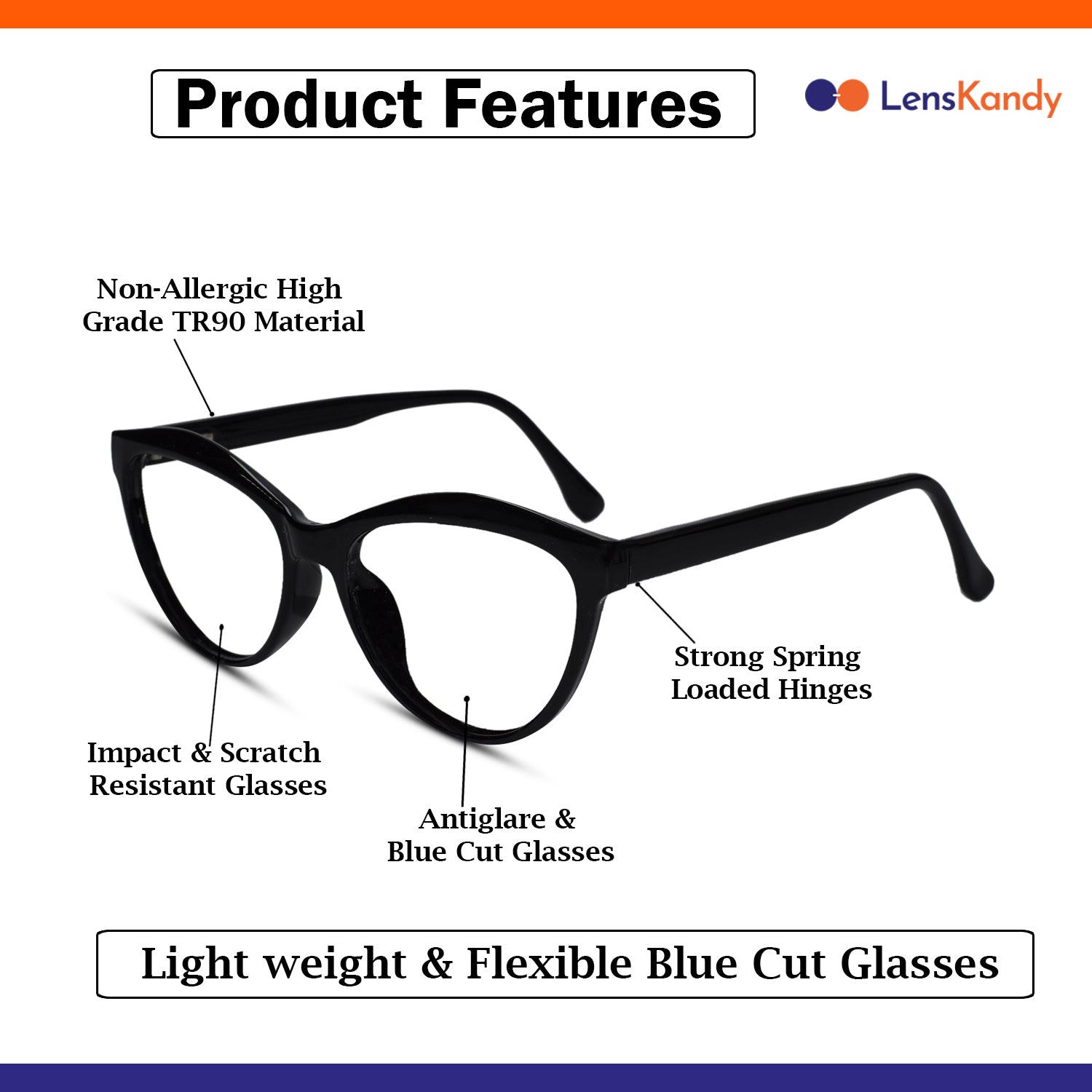 Vintage Shiny Black Cat Eye Eyeglasses LKE20383-BLK