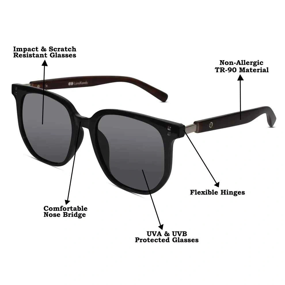 Hexagonal Black Sunglasses For men  LKS3591-BLK