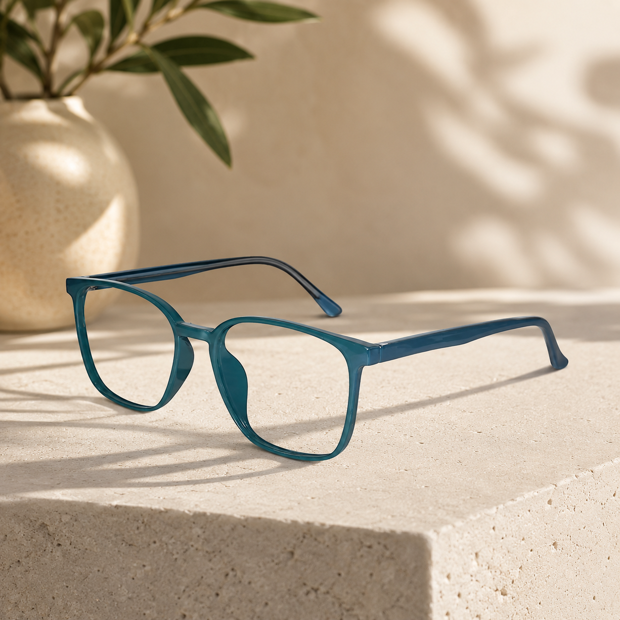 Shiny Aqua Blue Square Antiglare Computer Glasses For Men & Women LKE28006-BLU