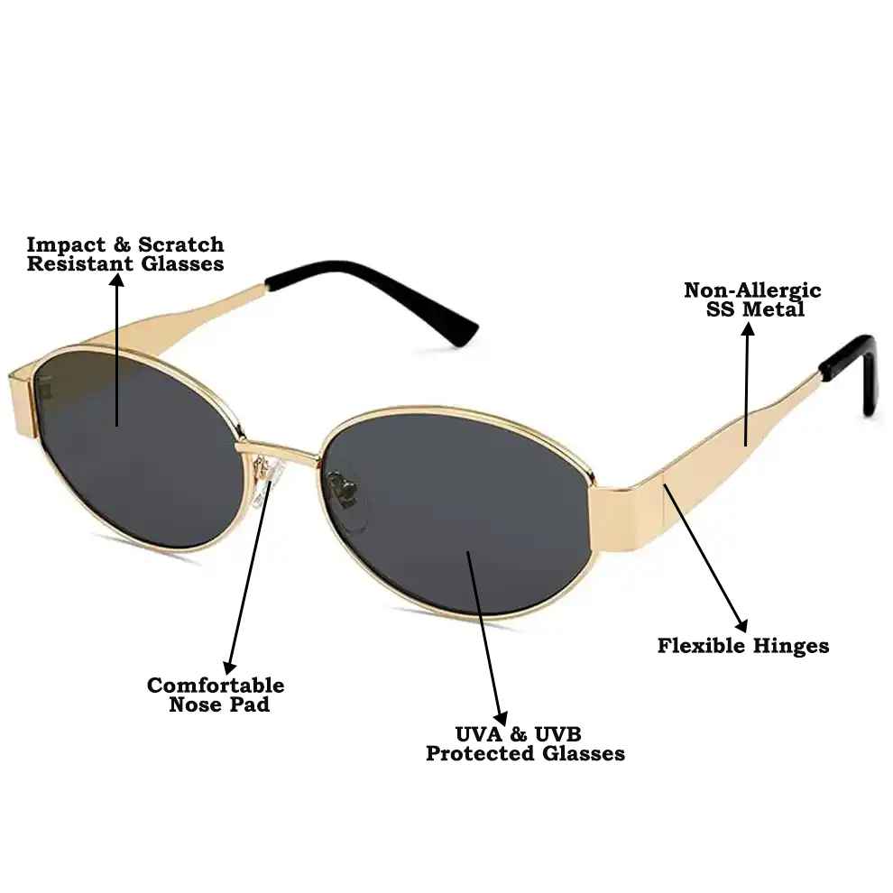 Black Gold Oval Sunglasses For Women & Men
