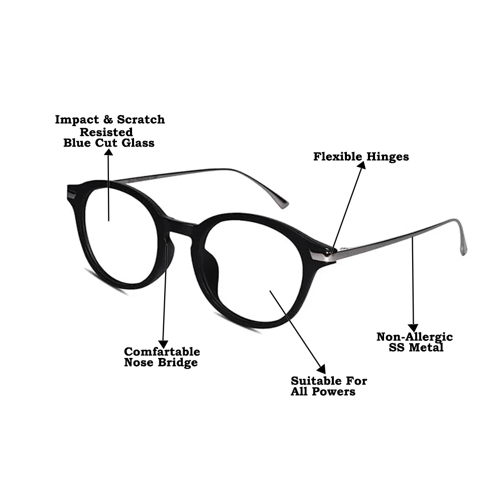 Shiny Dual Tone Black Printed Round Eyeglasses
