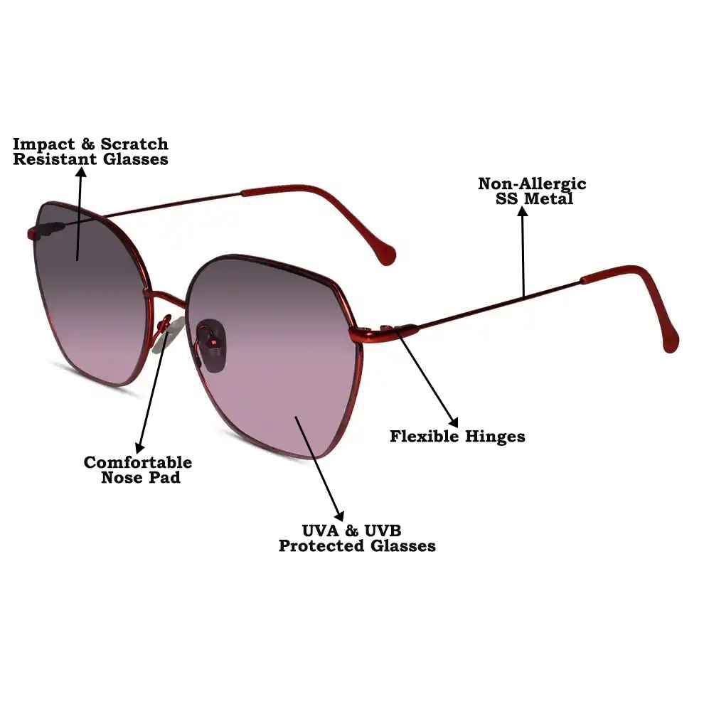 Sleek Red Hexagonal Sunglasses For Women