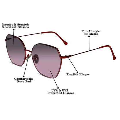 Sleek Red Hexagonal Sunglasses For Women