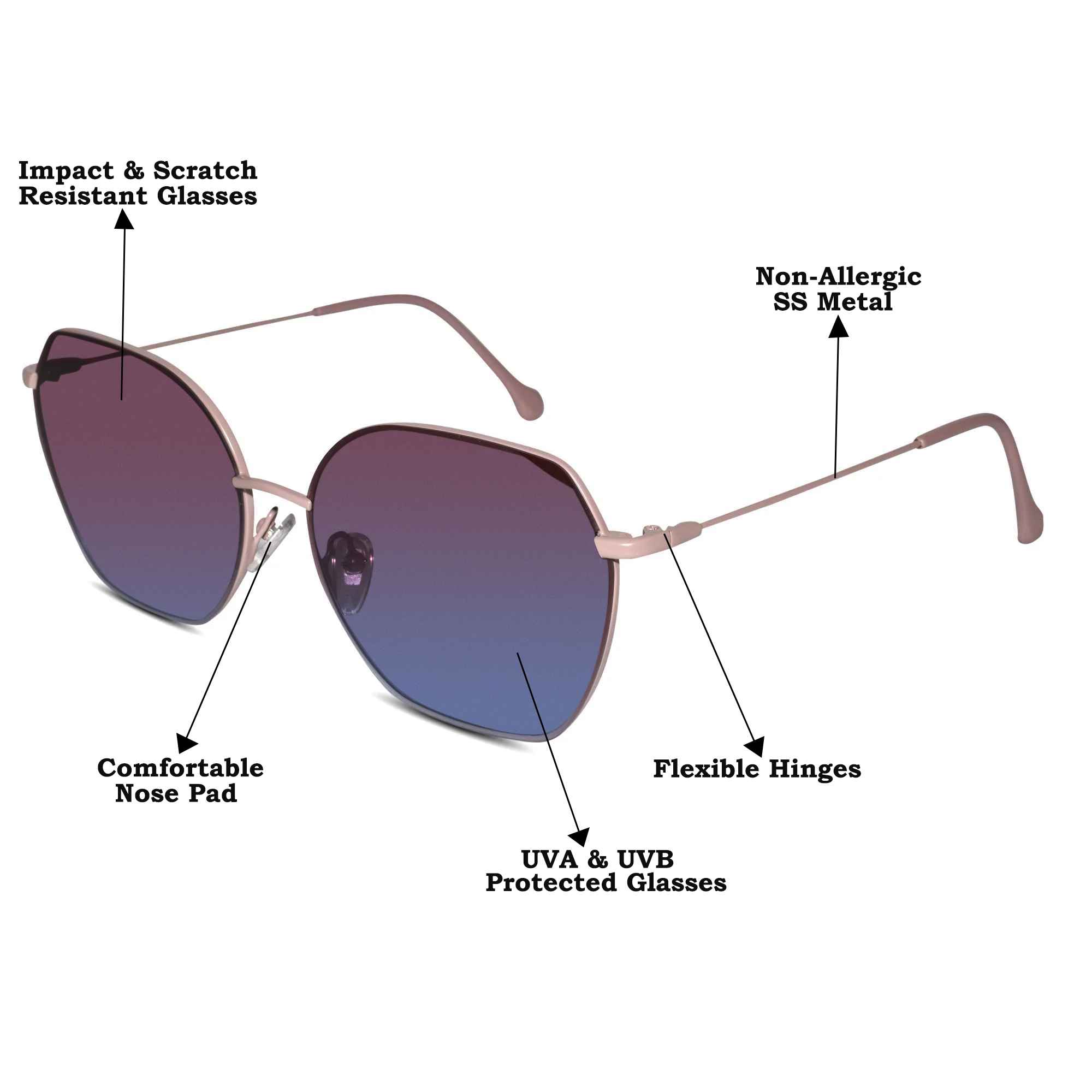 Sleek Red Hexagonal Sunglasses For Women