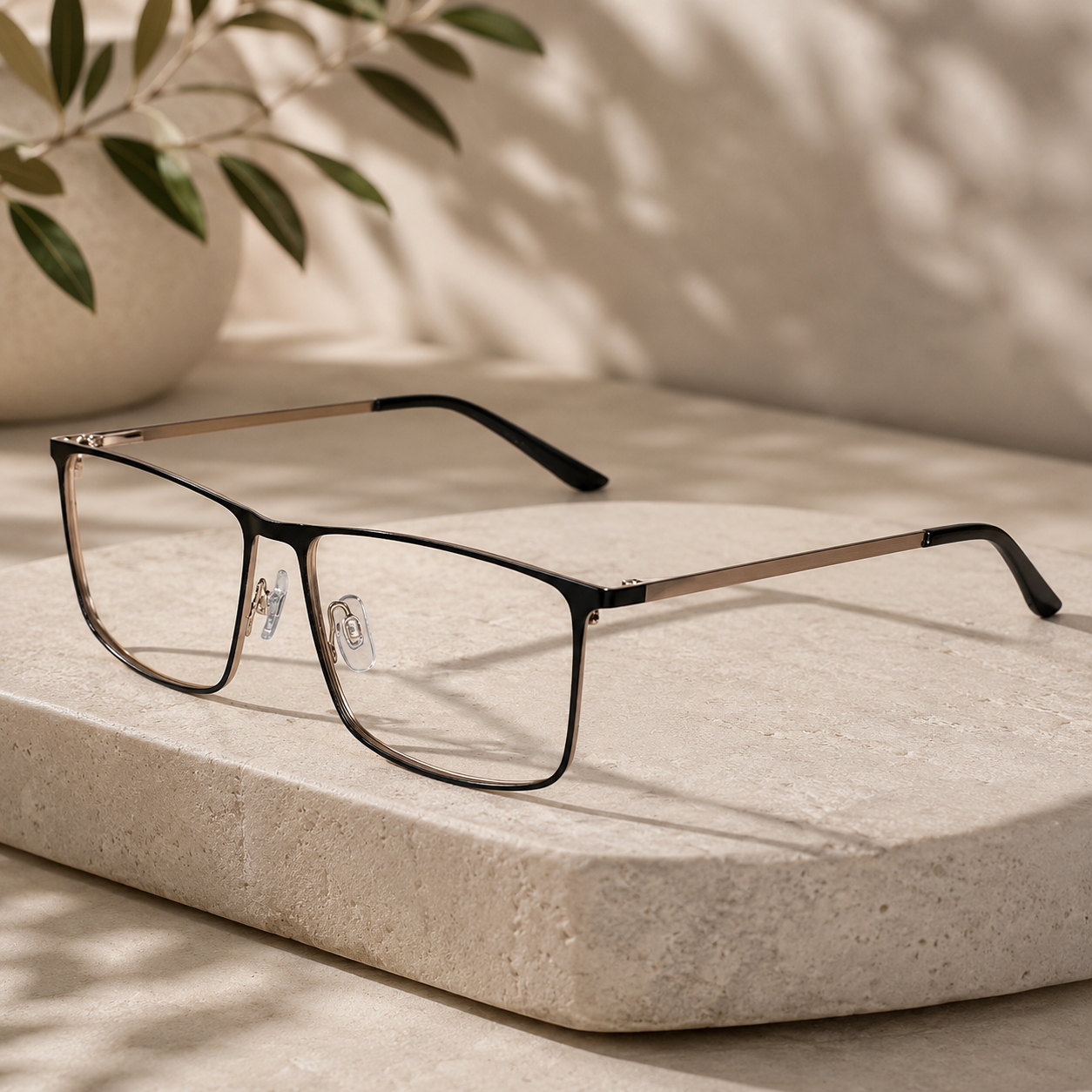 Gold Black Rectangular Eyeglasses For Men LKE8018-BLK-GOLD